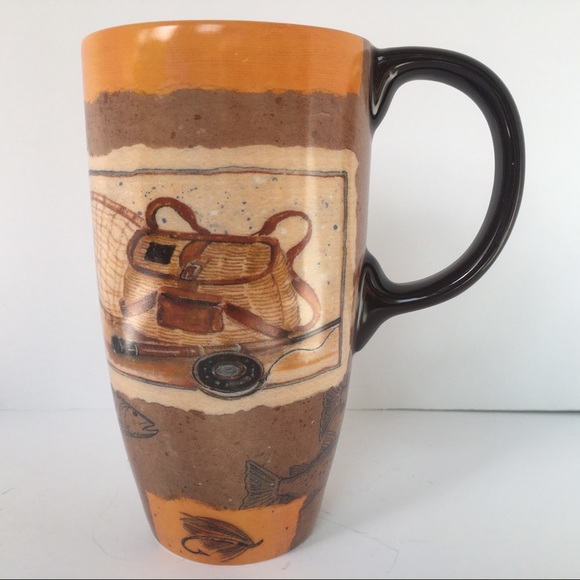 Fishing mug cypress tall 6" tackle box fish pole beige brown coffee cup - Picture 11 of 15